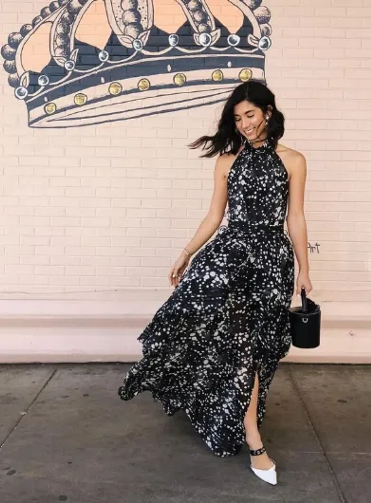 AJE Sienna Maxi Halter Dress Gown Gala Black Spot SZ 10  for rent on The Volte - main image