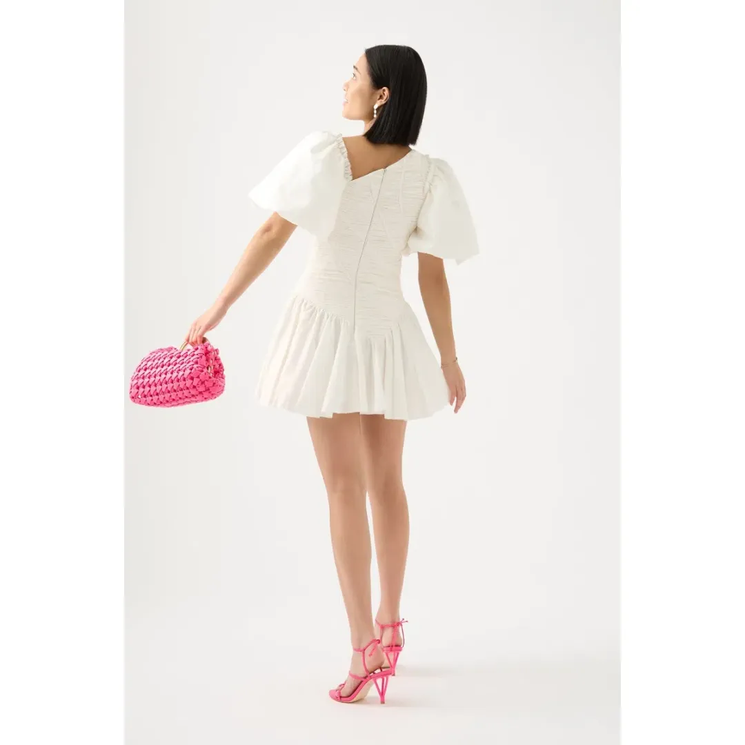 AJE DAWN DRAWSTRING MINI DRESS IVORY WHITE SIZE 14 for rent on The Volte - main image