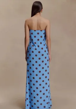 MESHKI Amaya Strapless Chiffon Maxi Dress - Blue Polka Dot Size M for rent on The Volte - image 2