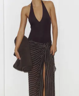 Bec + Bridge Norma halter dress - choc slice stripe for rent on The Volte - image 1