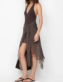 Bec + Bridge Norma halter dress - choc slice stripe for rent on The Volte - image 2