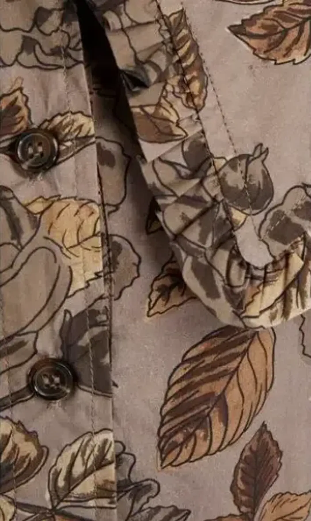 GANNI Ruffle Mushroom brown floral organic cotton poplin button dress - Size 38 (10) for rent on The Volte - main image