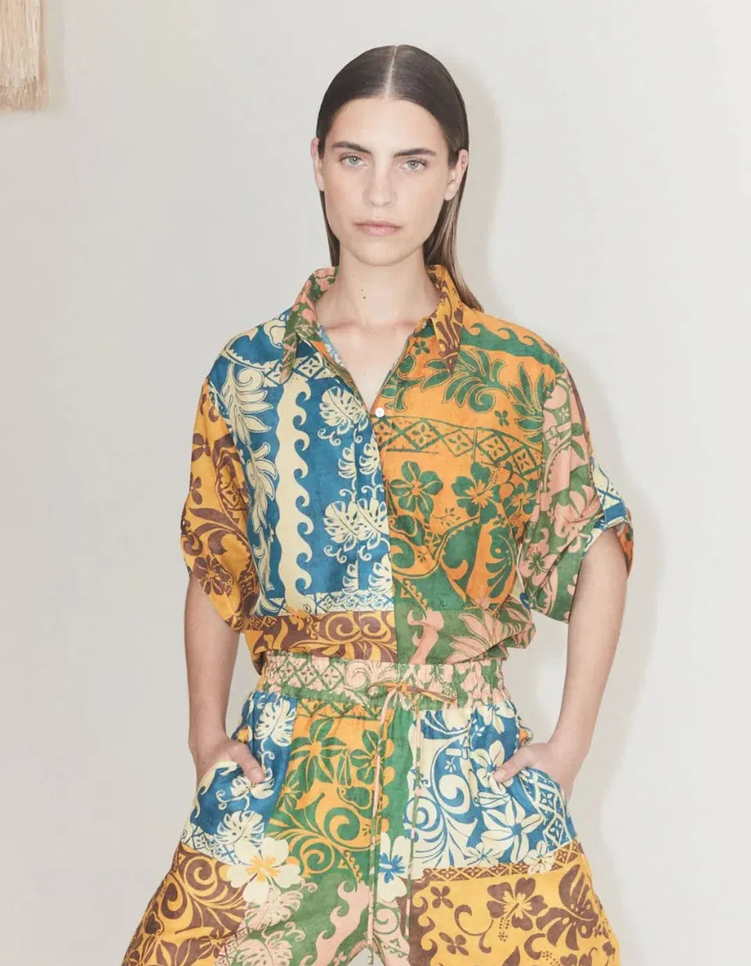 Alemais Archie Linen Set Orange Blue Print Size 10 for rent on The Volte - main image