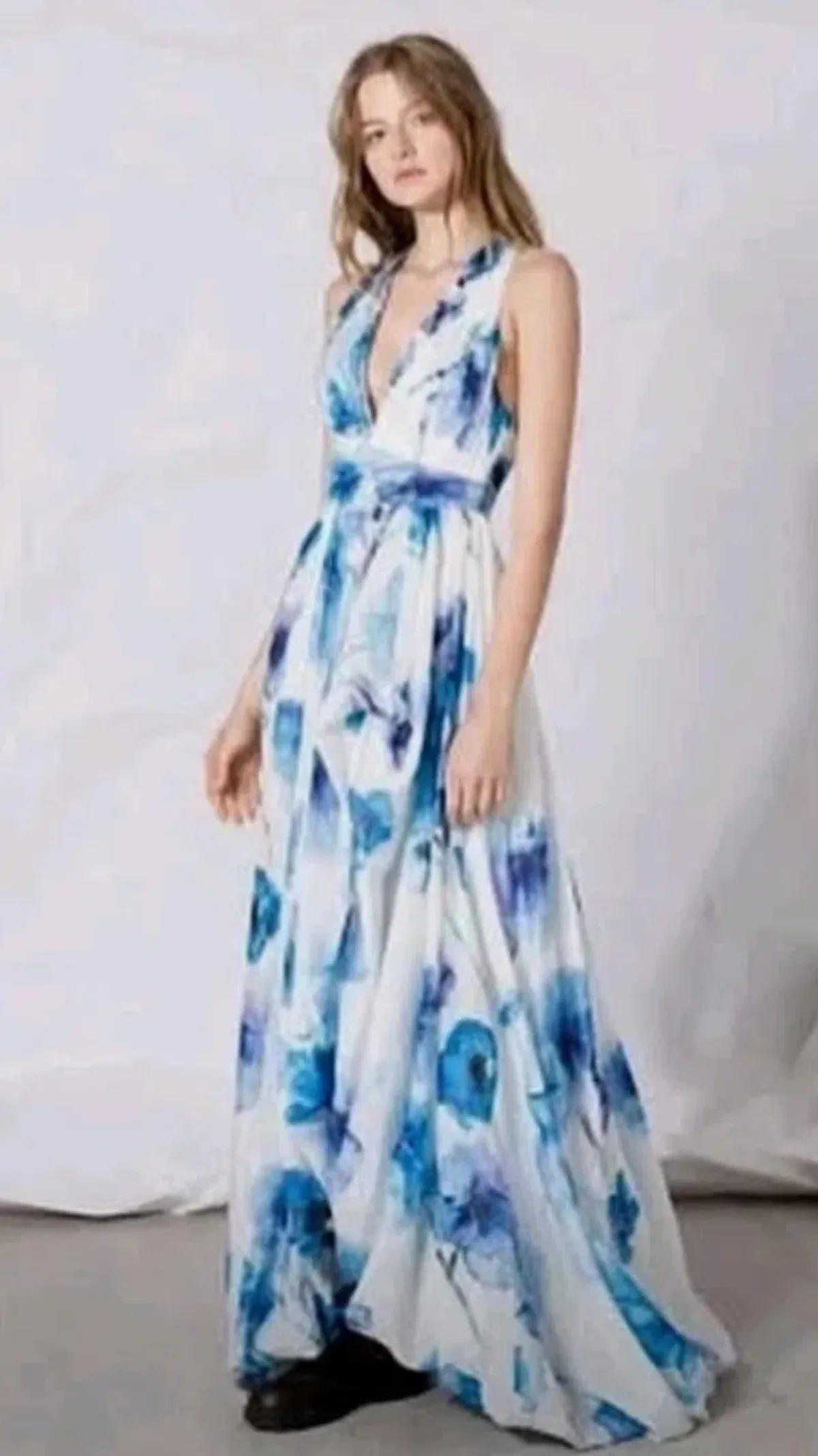 Aje Belize Maxi Dress s.10 White & Blue Silk Blend  for rent on The Volte - main image