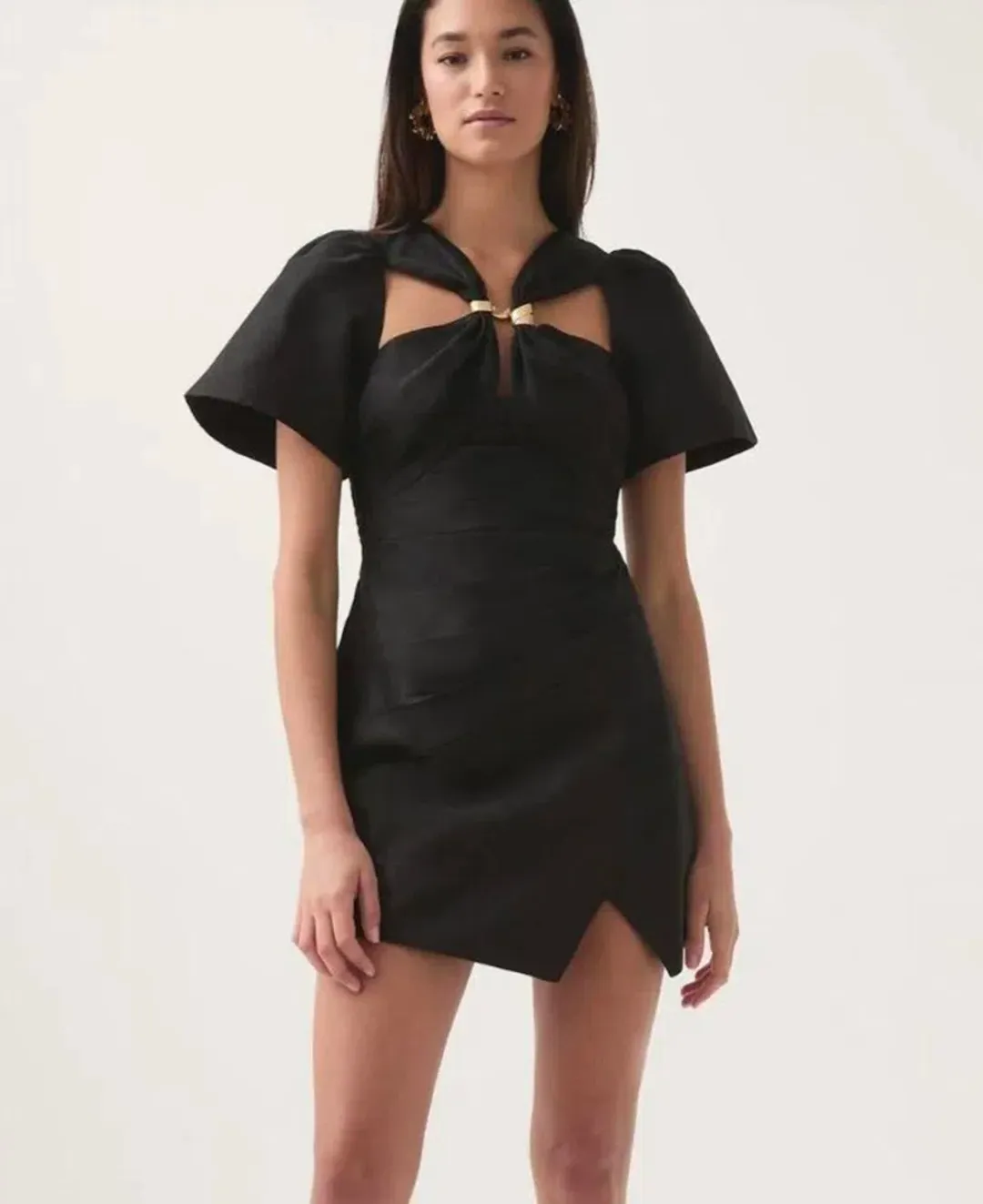 Aje presence twisted mini dress size 14 black for rent on The Volte - main image
