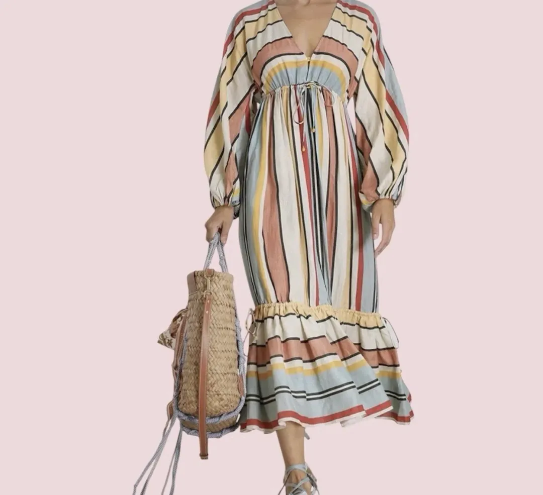 Zimmermann Cassia Striped Maxi Linen Dress Size 1 Fits to size 12 for rent on The Volte - main image