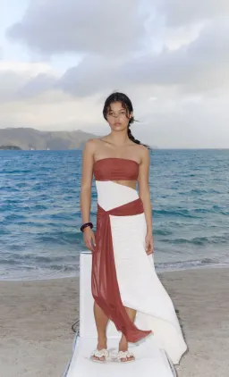 Bec and Bridge Ayla Strapless Maxi Dress In Rust Butter Cream in Size 8 / Small AU for rent on The Volte - image 5