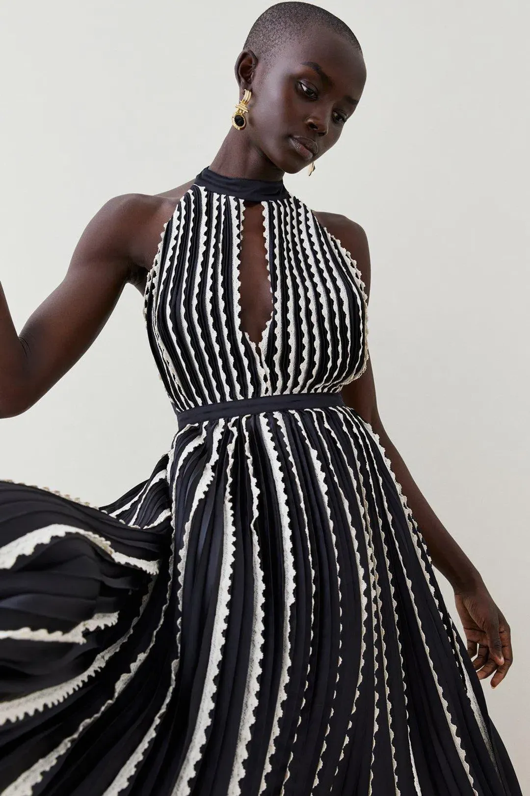 Karen Millen Pleated Lace Halter Maxi Dress Size AU 10 / M   for rent on The Volte - main image