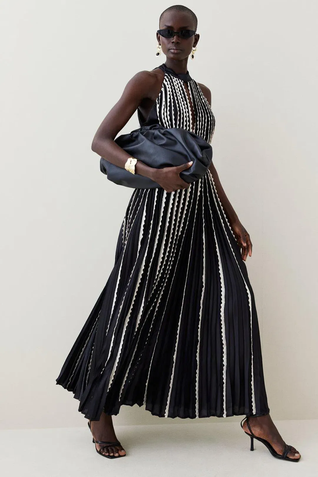 Karen Millen Pleated Lace Halter Maxi Dress Size AU 10 / M   for rent on The Volte - main image