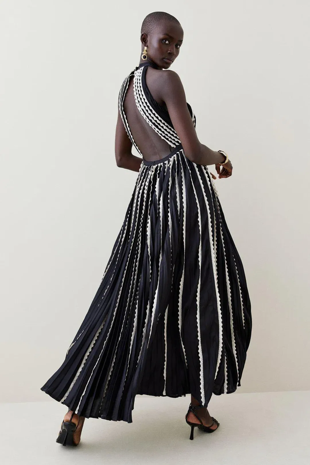 Karen Millen Pleated Lace Halter Maxi Dress Size AU 10 / M   for rent on The Volte - main image