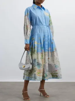 Alemais Anouk Shirtdress Size 14 Printed Cotton Long Sleeve Belted Midi for rent on The Volte - image 1