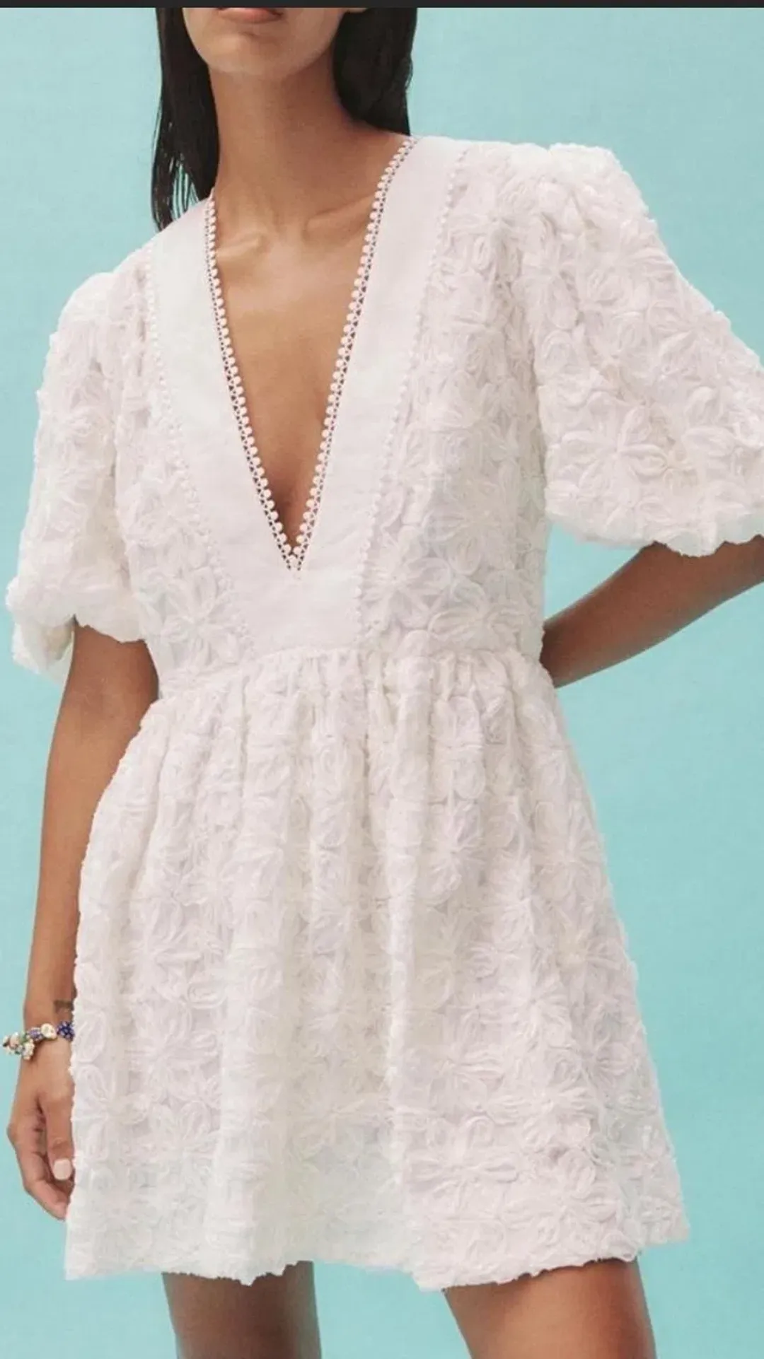 Alemais Iggy Embroidered Mini Dress Cream Size 8 for rent on The Volte - main image