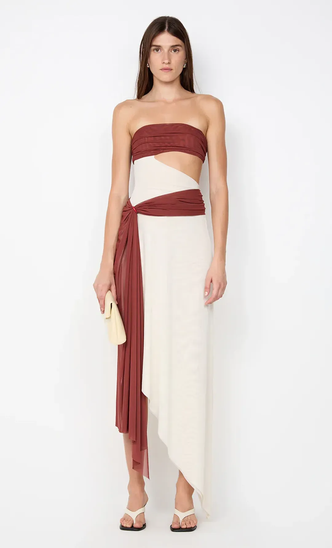 Bec and Bridge Ayla Strapless Maxi Dress In Rust Butter Cream In Size 10 / M AU for rent on The Volte - main image