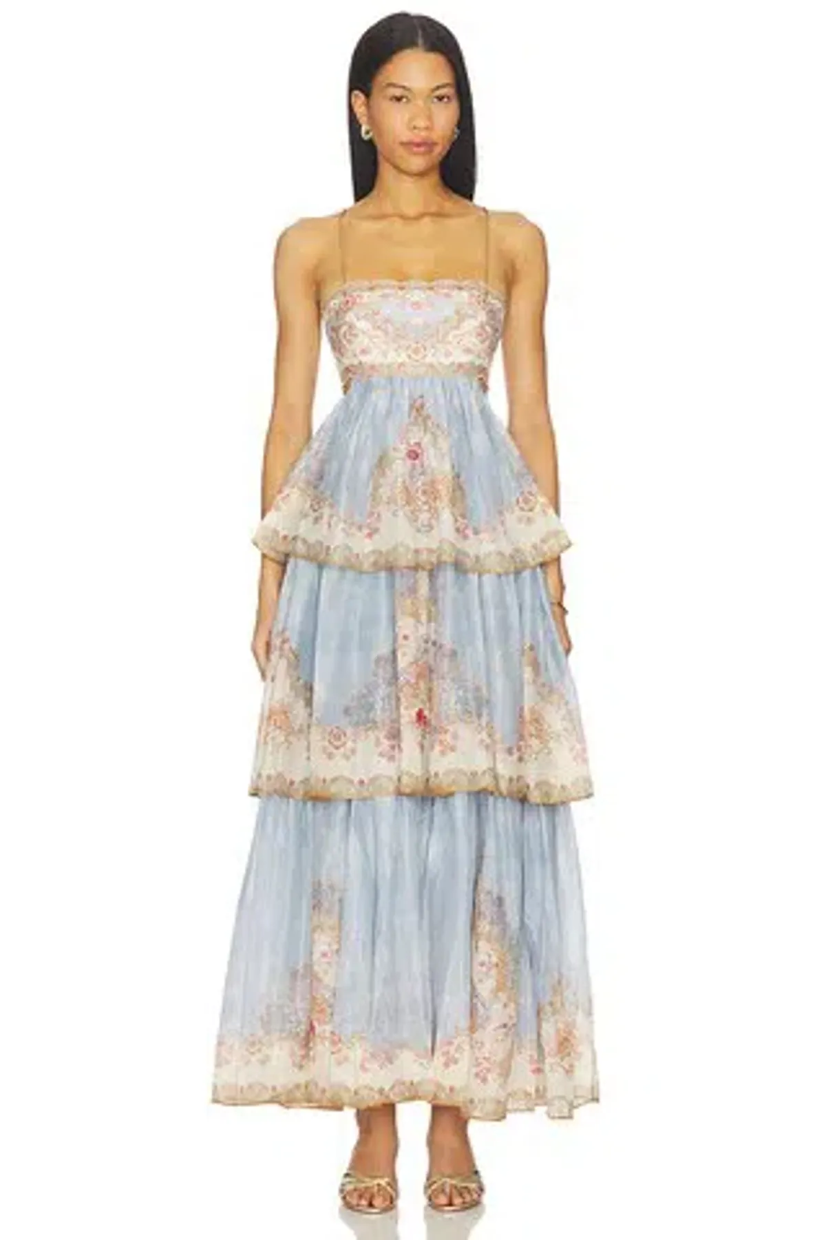 Zimmermann The Daylight Tiered Maxi Dress in Wallpaper Floral Denim size 3 au 14 for rent on The Volte - main image