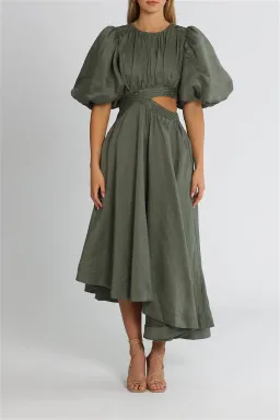Aje Tidal Tucked Cut Out Midi Dress Green Size 10 for rent on The Volte - image 1
