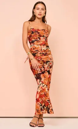 Shona Joy Rubi Open Back Ruched Midi Dress In Tangerine for rent on The Volte - image 1