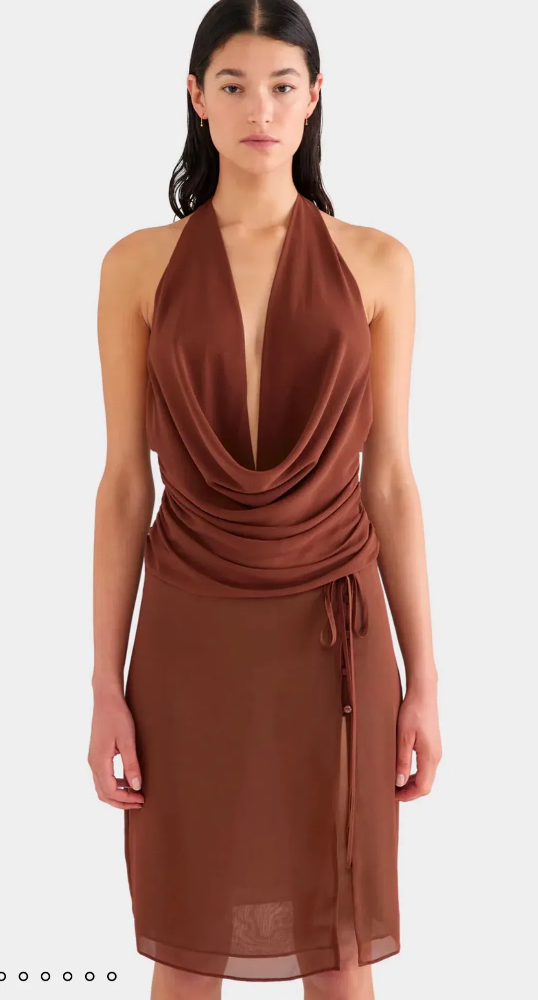 Venroy - Deep Cowl Sheer Silk Halter and Layered Silk Skirt - Chocolate for rent on The Volte - main image