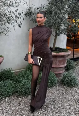 De La Vali Ravenna Mini Dress in Chocolate Brown Jersey Size XS for rent on The Volte - image 1