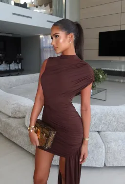 De La Vali Ravenna Mini Dress in Chocolate Brown Jersey Size XS for rent on The Volte - image 3