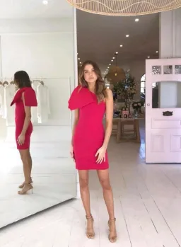 Rebecca Vallance Hamptons Bow Mini Dress Berry Size 10 for rent on The Volte - image 5