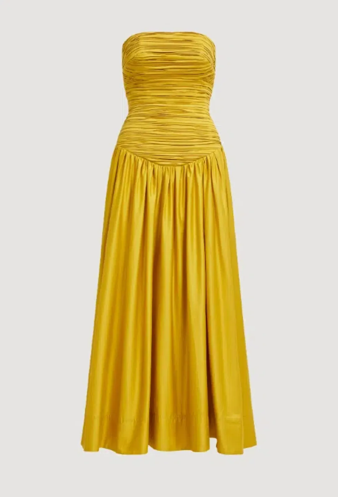 AJE Marigold Chartreuse Strapless Ruched Midi Dress SZ 14 (also fits 12) for rent on The Volte - main image