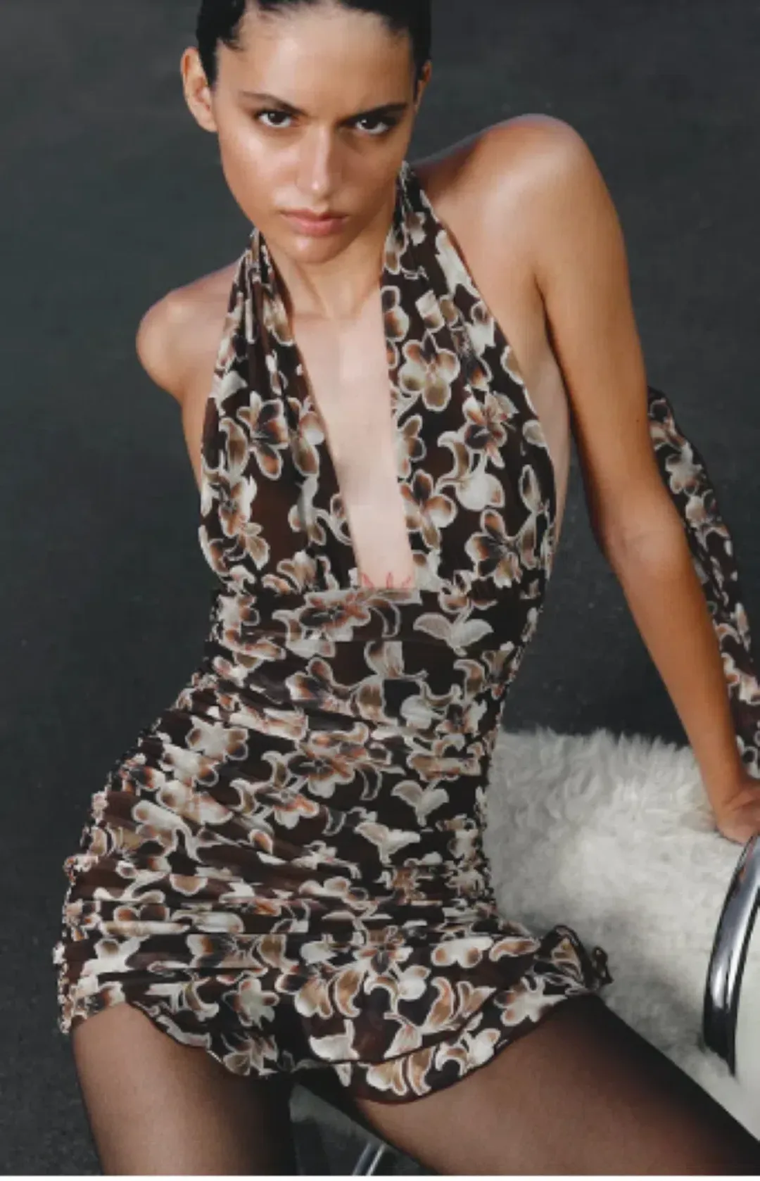 BEC & BRIDGE Herlani Hibiscus Short Floral Halter Mini Dress Brown SZ 8  for rent on The Volte - main image