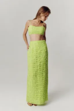 AJE Quintette Lattice Chiffon Bandeau Top & Skirt Set Lime Green SZ 8  for rent on The Volte - image 3