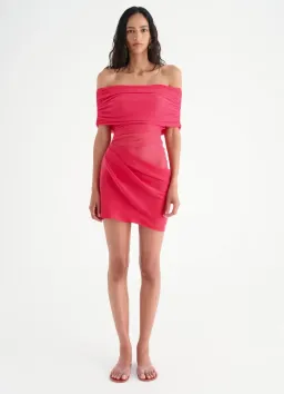 BENNI Nico Off Shoulder Mini Dress Watermelon Size 8 for rent on The Volte - image 1