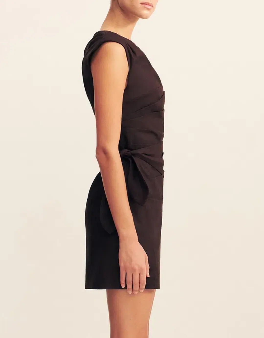 Shona Joy Brooks Asymmetrical Tie Mini Dress in Ganache - size 6 for rent on The Volte - main image