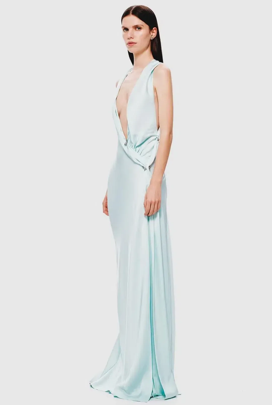 Misha Collection "The Harlow" Satin Dress - Ice Blue - Maxi Open Back Size Small S 8 (6 - 10) for rent on The Volte - main image