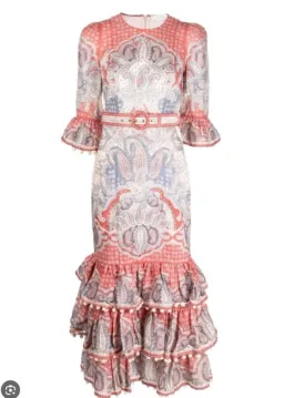 Zimmermann Vitali Tiered Hem Midi Dress Ruby Paisley Size 1 / Au 10 for rent on The Volte - image 4