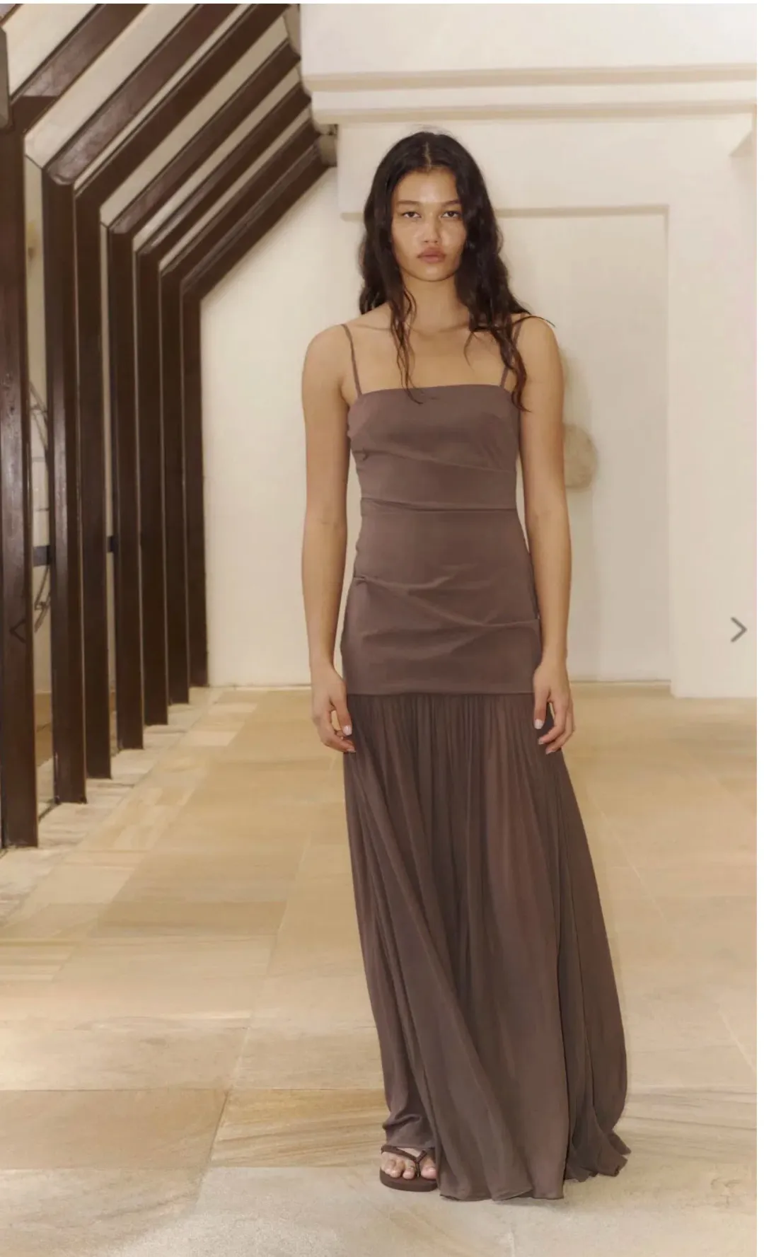 Bec & Bridge REID DROP WAIST MAXI DRESS in Milk Choc Size 8 for rent on The Volte - main image