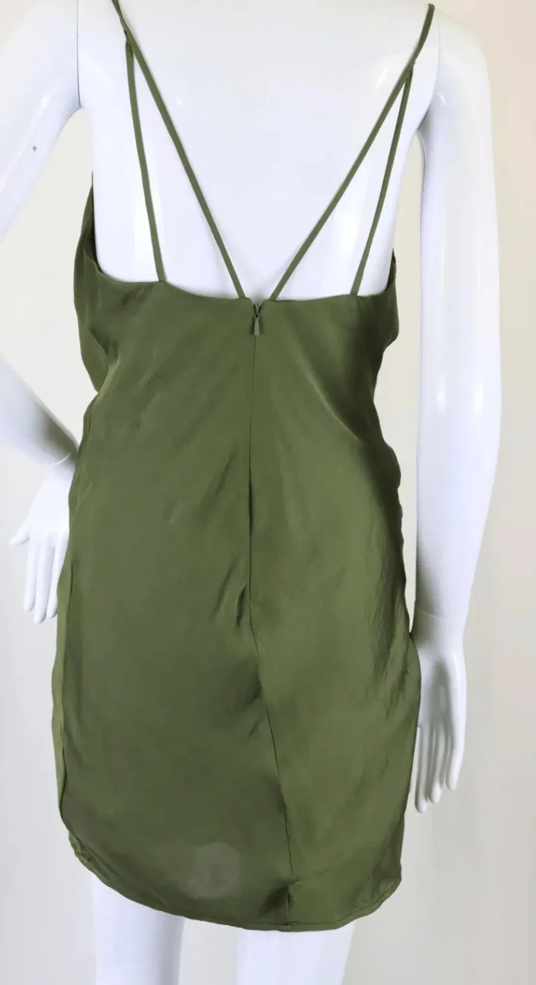 Bardot: Olive Satin Cowl Neck Slip Dress (Size 8) for rent on The Volte - main image