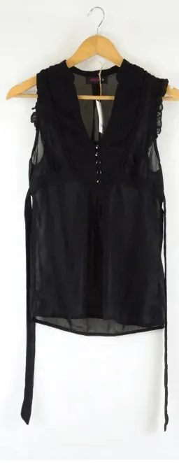 Pilgrim Size 6 Black Sheer Sleeveless Ruffle Blouse with Tie Waist for rent on The Volte - image 1