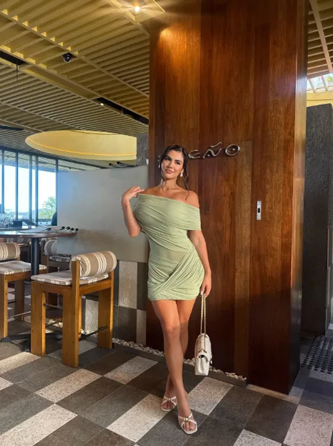 Benni Otto Mini Dress In Pistachio Size 8 for rent on The Volte - main image