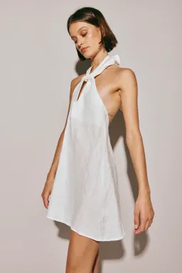 VRG GRL Natassia Linen Halter Mini Dress White for rent on The Volte - image 2