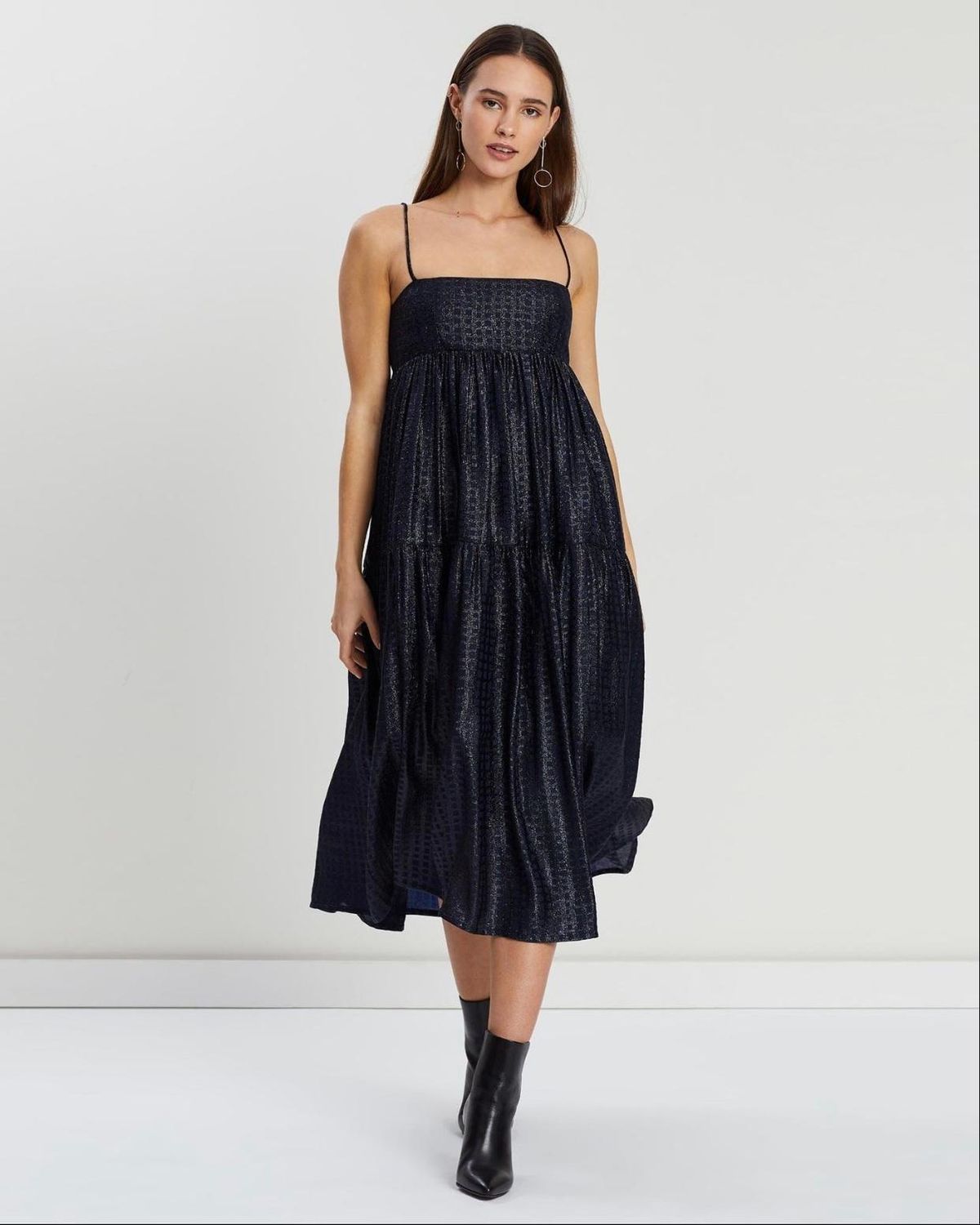 Asilio Metallic Check Dress Navy Size 10 for rent on The Volte - main image