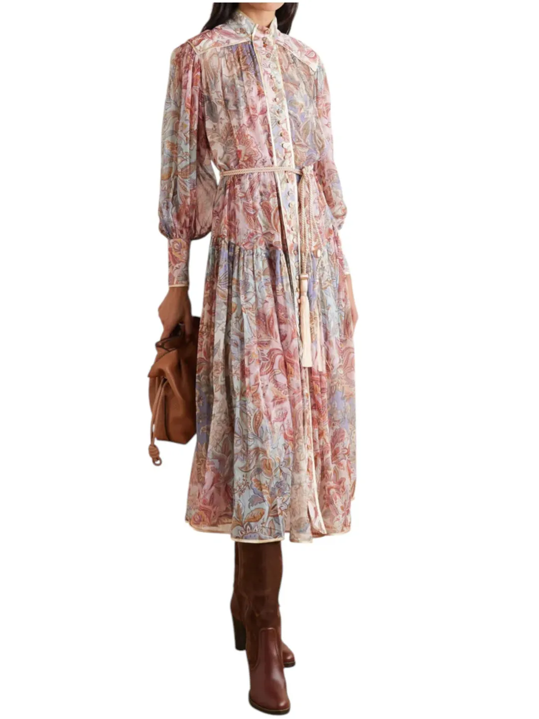 Zimmermann Lucky Bound Midi Dress Size 3 / AU 14 Silk Paisley Floral Print Long Sleeve for rent on The Volte - main image