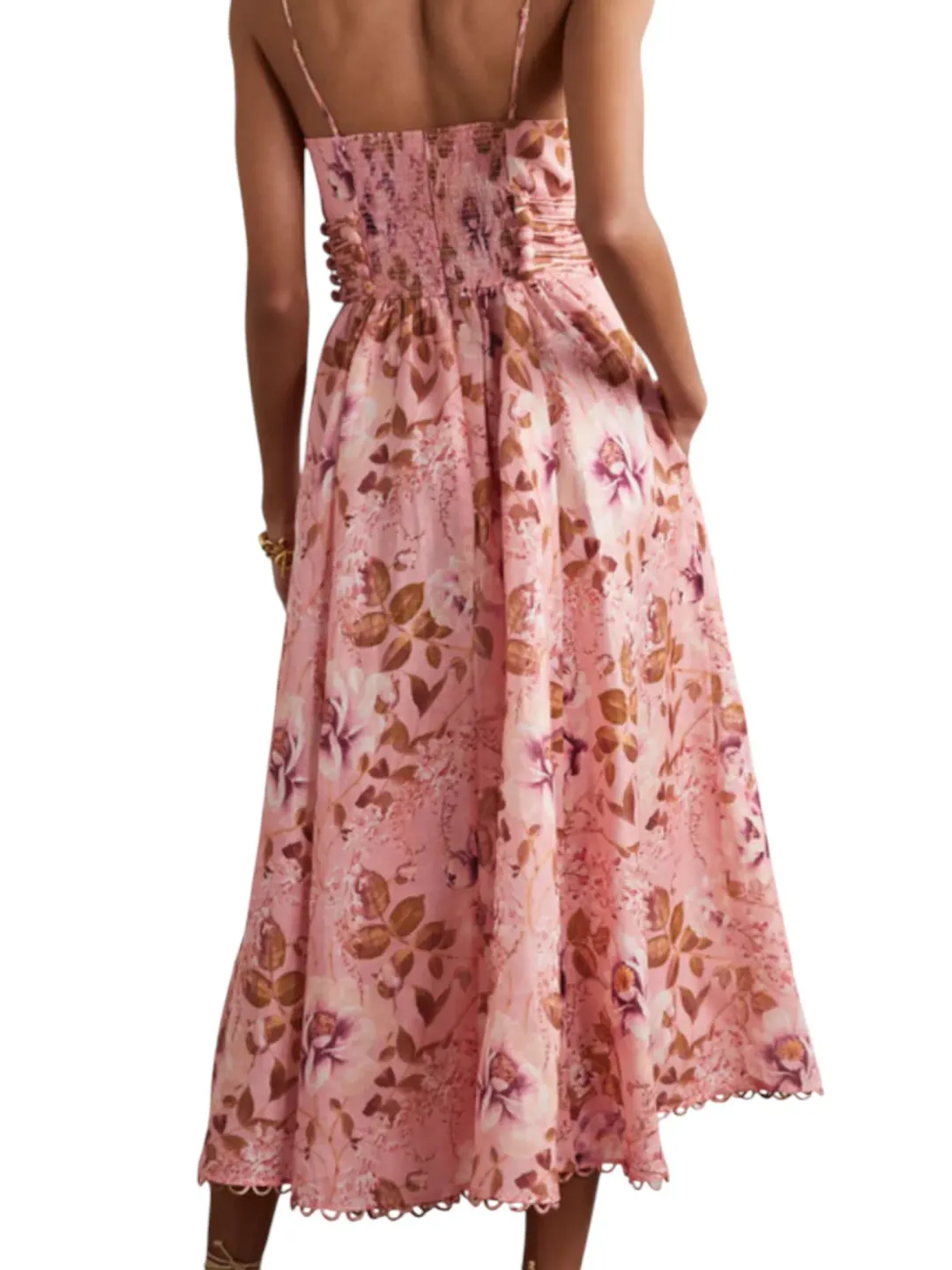 Zimmermann Rosa Laced Picnic Dress Size 4 / AU 16 Linen Pink Floral Print Midi for rent on The Volte - main image