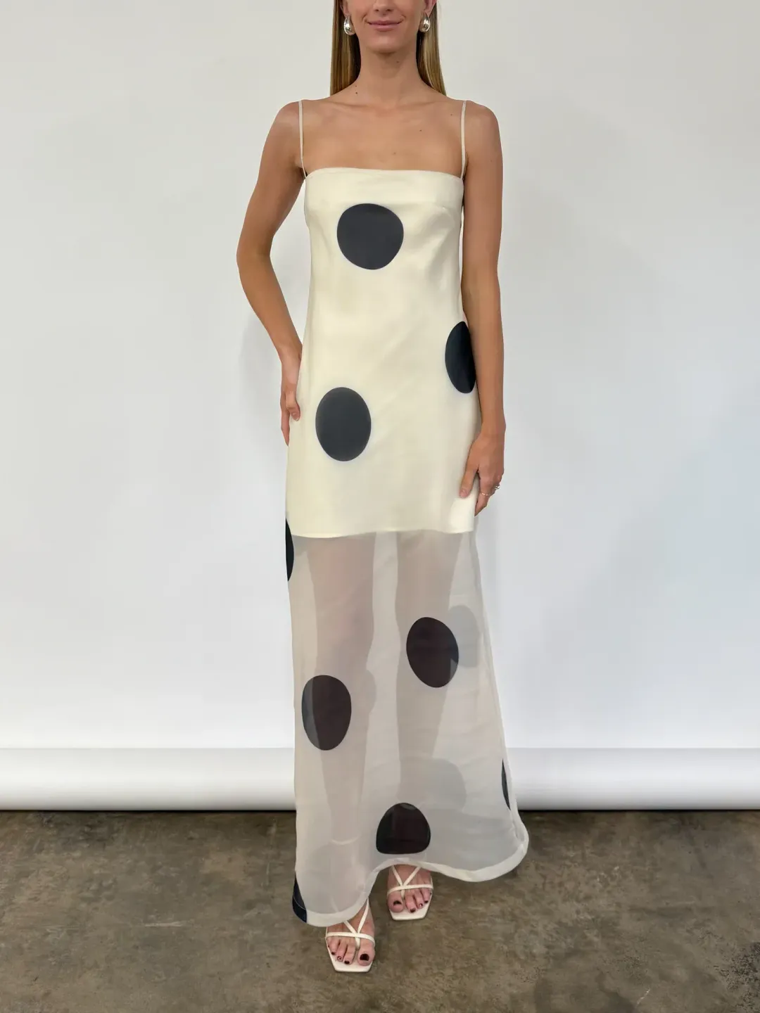 By Nicola Mila Maxi Dress In Ivory Polka Size 8 for rent on The Volte - main image