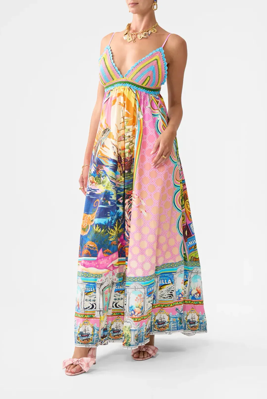 Camilla Bralette Detail Dress in Salty Splendour size L/AU 12 for rent on The Volte - main image