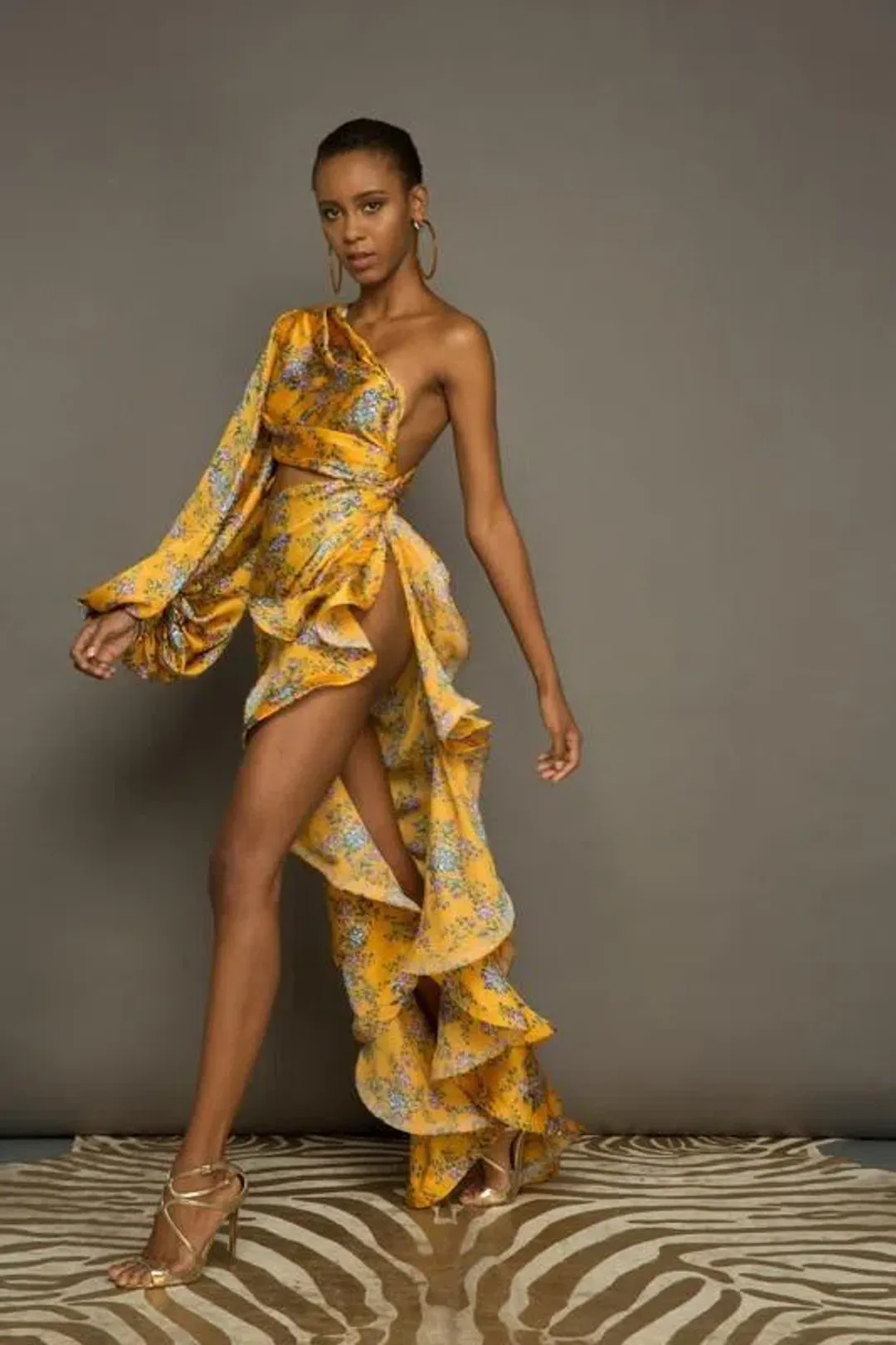 Bronx and Banco Hanna Gown Yellow Floral 10 M Medium for rent on The Volte - main image
