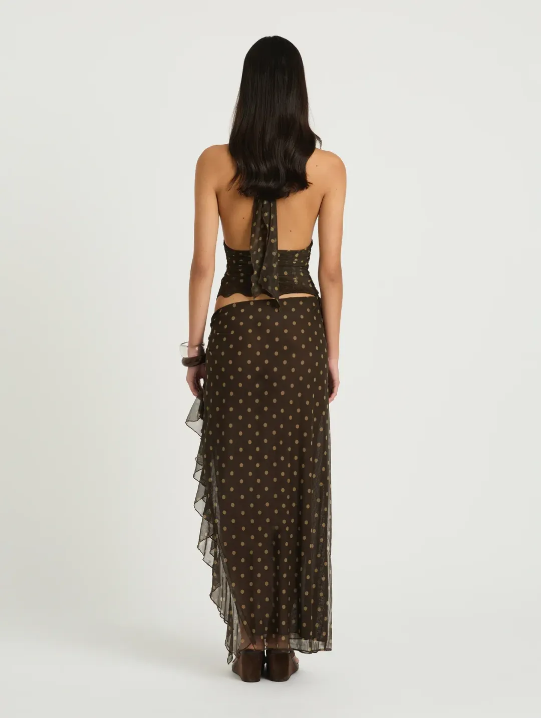 BENNI PENELOPE MAXI DRESS CHOCOLATE POLKA DOT SIZE 8 for rent on The Volte - main image