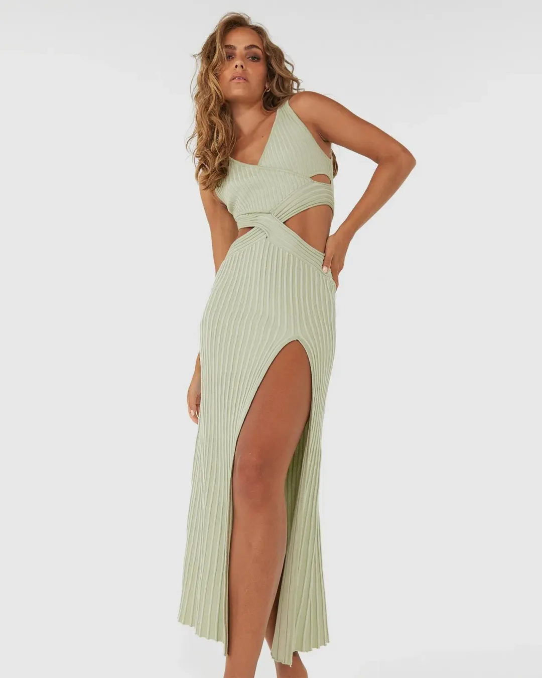 SOVERE Glory Knit Dress Green 6/XS for rent on The Volte - main image