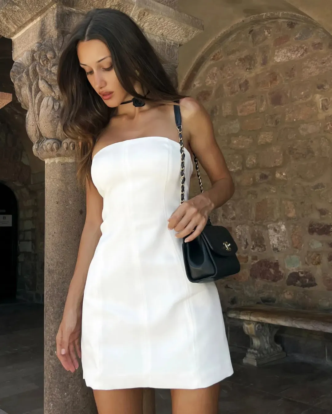 Maci Crepe Mini Dress - White for rent on The Volte - main image