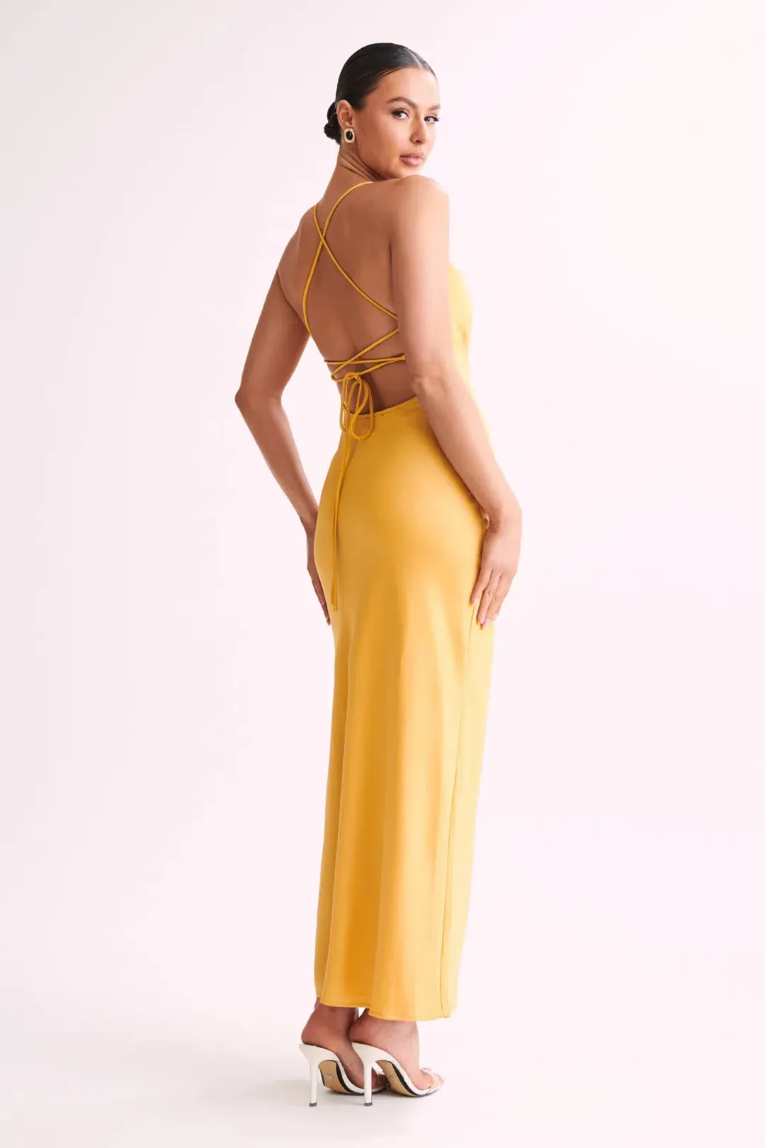 Sydney Straight Neck Slip Maxi Dress - Yellow for rent on The Volte - main image