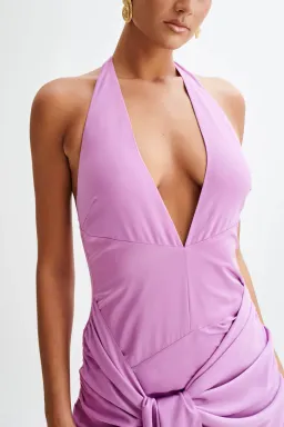 Graziana Satin Chiffon Plunge Maxi Dress - Violet for rent on The Volte - image 3