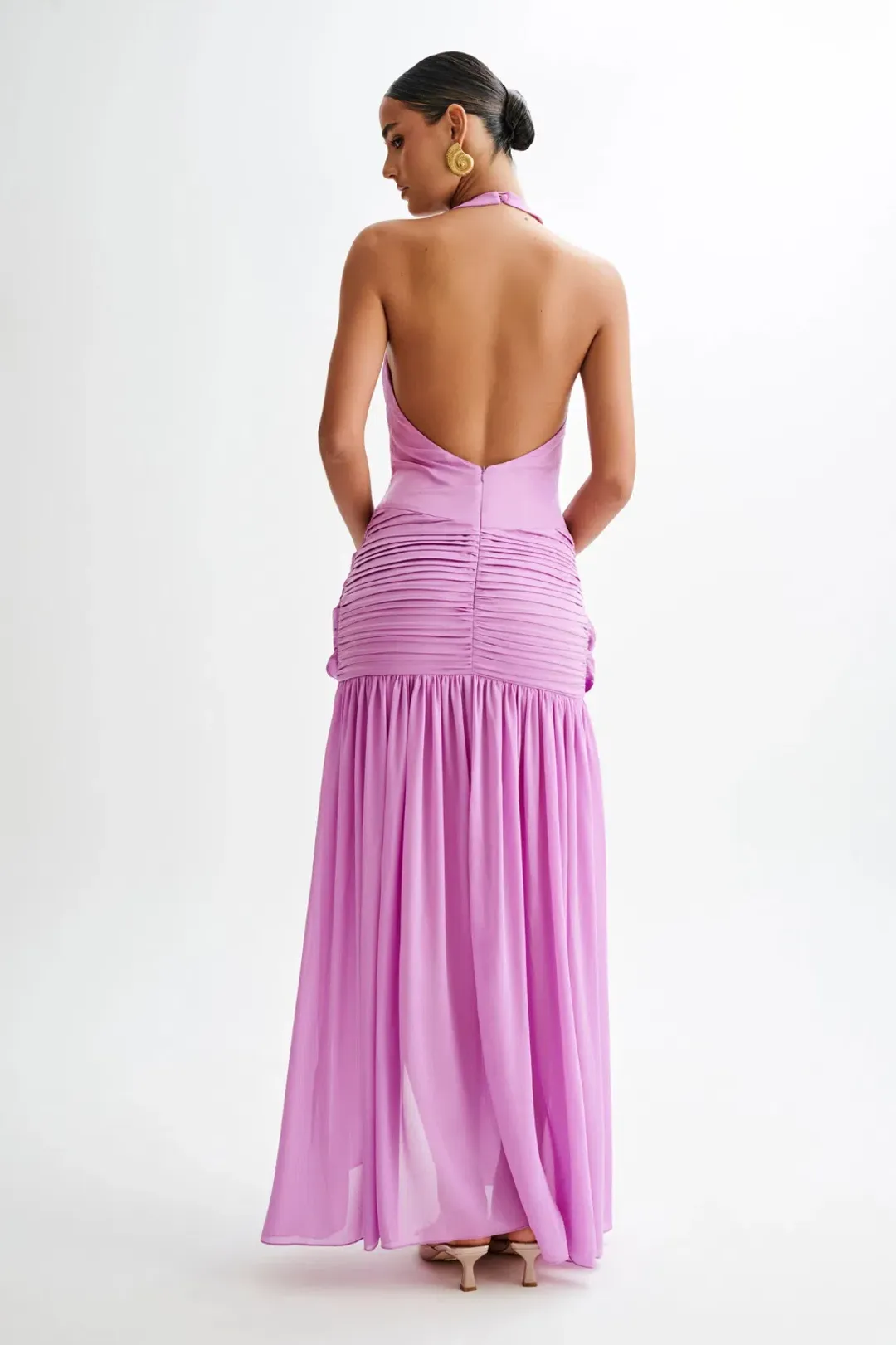 Graziana Satin Chiffon Plunge Maxi Dress - Violet for rent on The Volte - main image