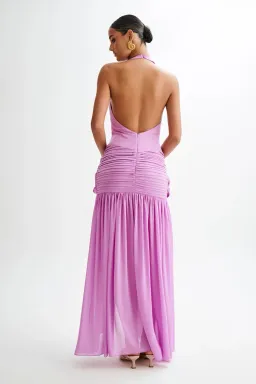 Graziana Satin Chiffon Plunge Maxi Dress - Violet for rent on The Volte - image 4
