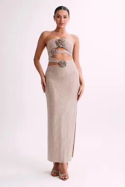 Strapless Rose Diamante Maxi Dress - Nude for rent on The Volte - image 1